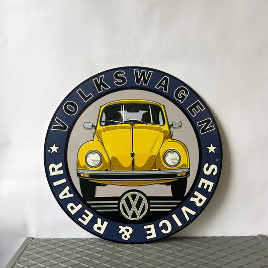 Volkswagen Beetle Round Heavy Metal Sign – Garage & Man Cave Decor