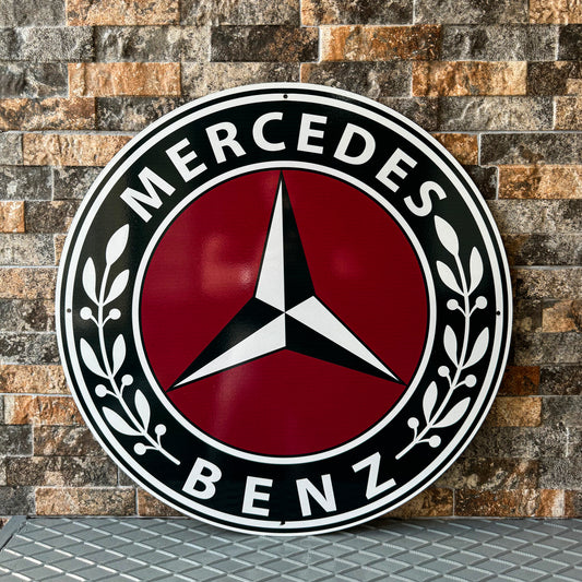 Mercedes Benz Vintage Red Logo – Heavy Metal Sign – Garage & Man Cave Decor