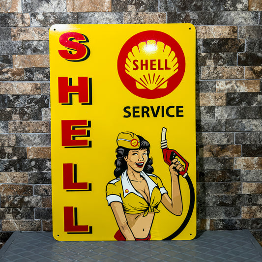 Shell Service Vintage Motor Oil Sign – Heavy Metal Garage & Man Cave Decor
