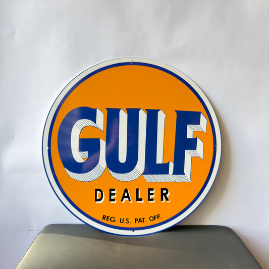 Gulf Dealer Vintage Oil Sign – Glossy Heavy Metal Garage Sign