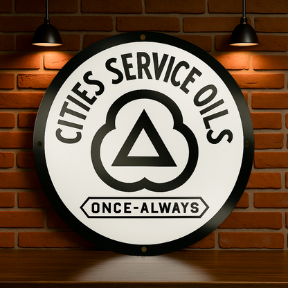 CITIES Servıce OILS Once-Always Sign – Heavy Metal Garage & Man Cave Decor