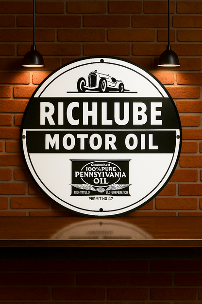 RICHLUBE Motor Oil Round Sign – Heavy Metal Garage & Man Cave Decor