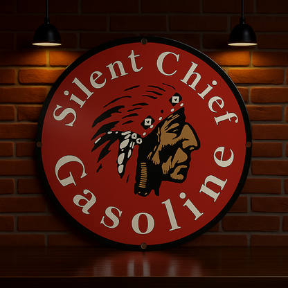 Silient Chief Gasoline Round Heavy Metal Sign – Garage & Man Cave Decor