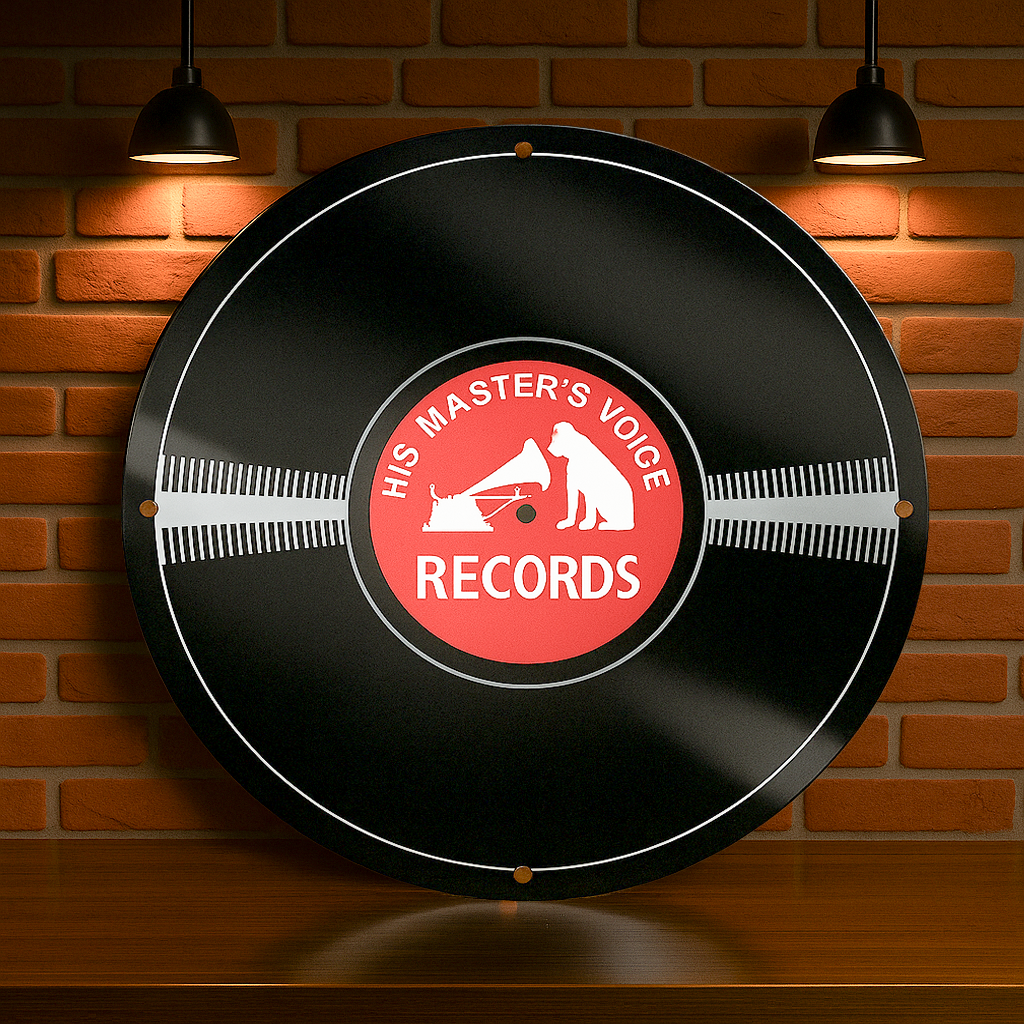 His Master’s Voice RECORDS Round Vinyl Sign – Heavy Metal Garage & Man Cave Decor