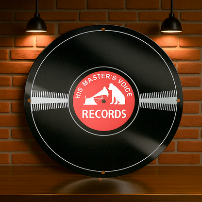 His Master’s Voice RECORDS Round Vinyl Sign – Heavy Metal Garage & Man Cave Decor