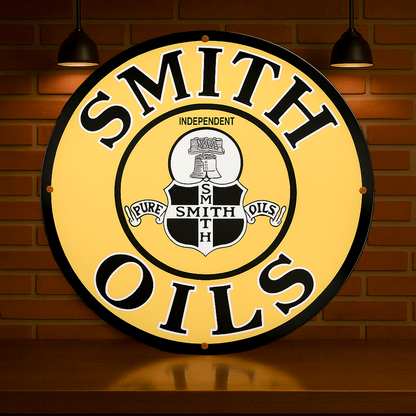 SMITH OILS Yellow Independent Motor Oil Sign – Heavy Metal Garage & Man Cave Decor