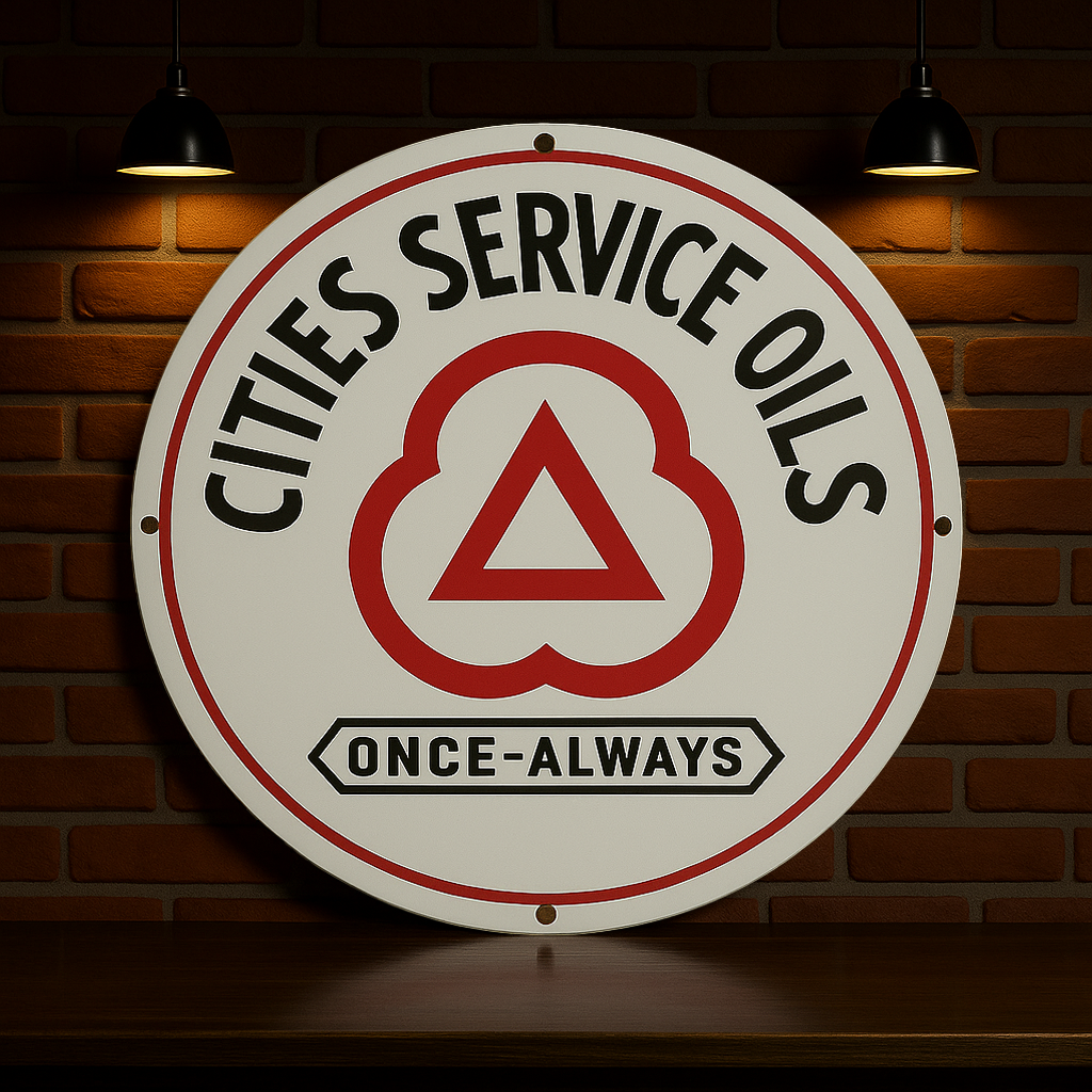 CITIES Service OILS Once - Always Round Heavy Metal Sign – Garage & Man Cave Decor