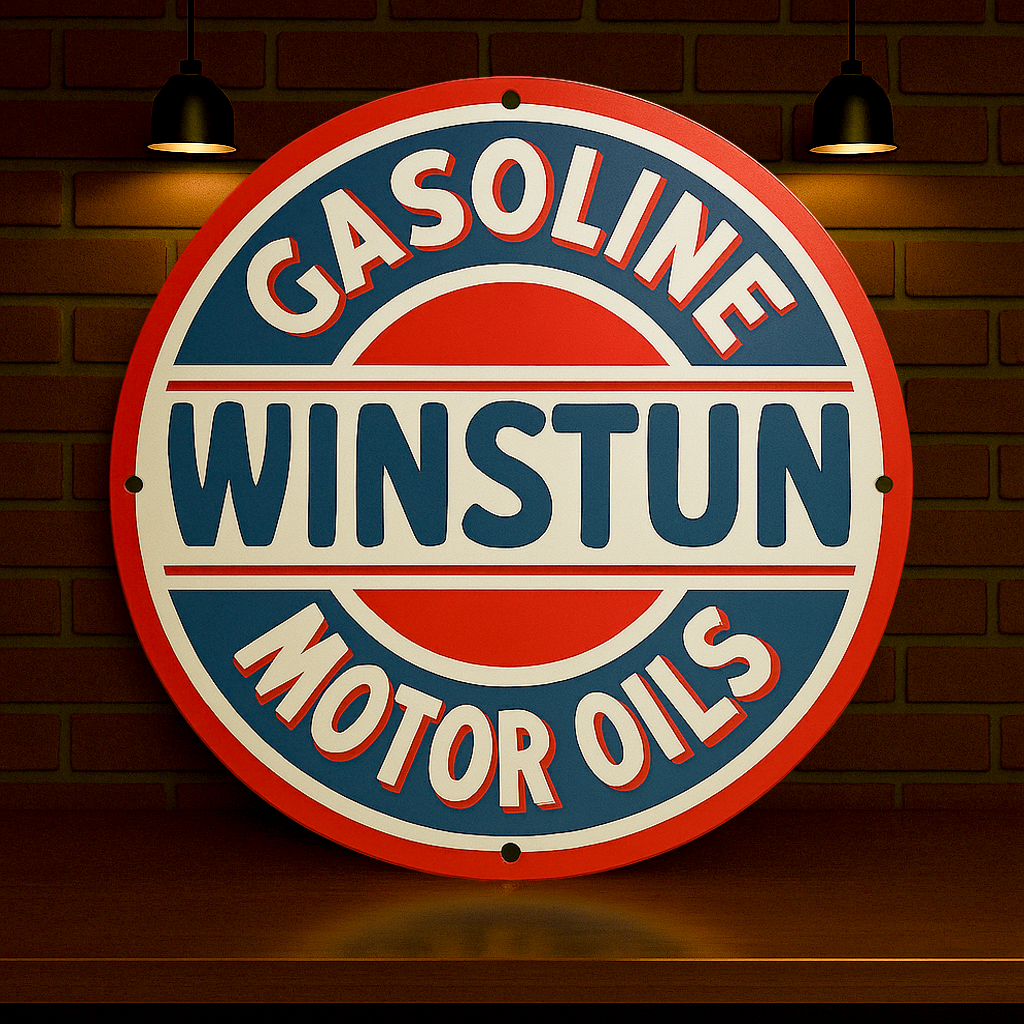 Winstun Gasoline Motor Oil Sign – Heavy Metal Garage & Man Cave Decor