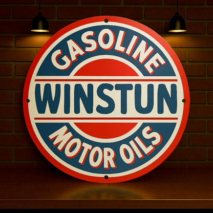 Winstun Gasoline Motor Oil Sign – Heavy Metal Garage & Man Cave Decor