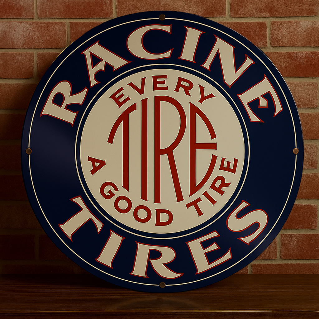 RACINE TIRES "Every Tire A Good Tire" Round  Heavy Metal Sign – Garage & Man Cave Decor