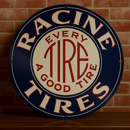 RACINE TIRES "Every Tire A Good Tire" Round  Heavy Metal Sign – Garage & Man Cave Decor