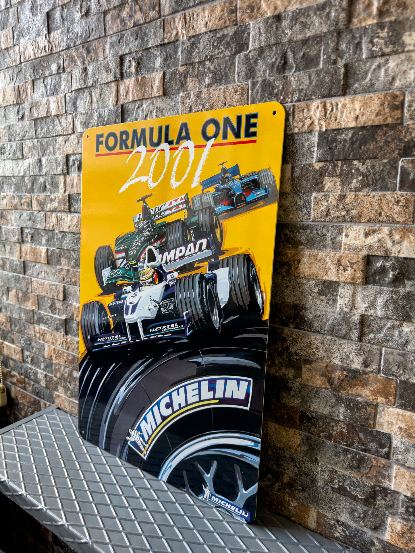 Formula One 2001 Vintage Sign – Heavy Metal Man Cave Decor – F1 Wall Art