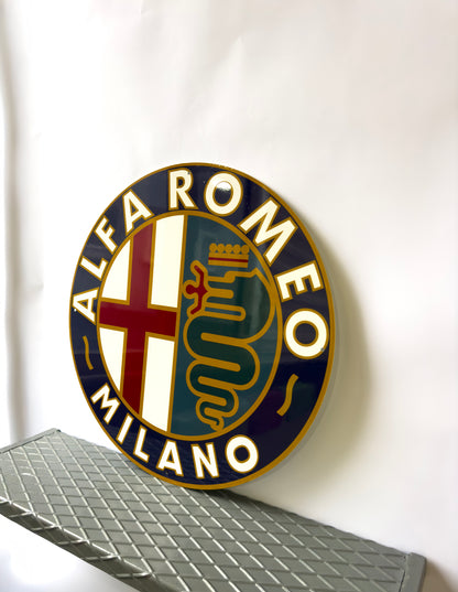 Alfa Romeo MILANO Vintage Sign – Glossy Heavy Metal Garage Decor