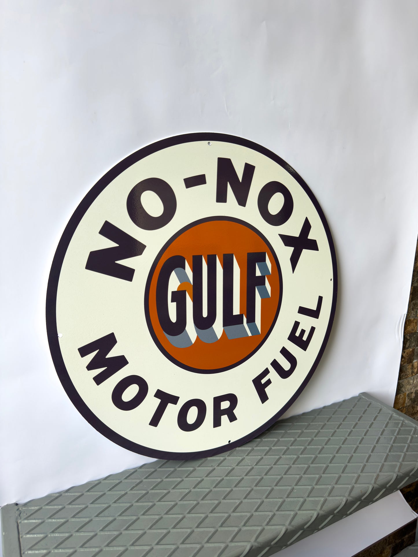 Gulf No-Nox Motor Fuel Sign – Heavy Metal Garage Decor