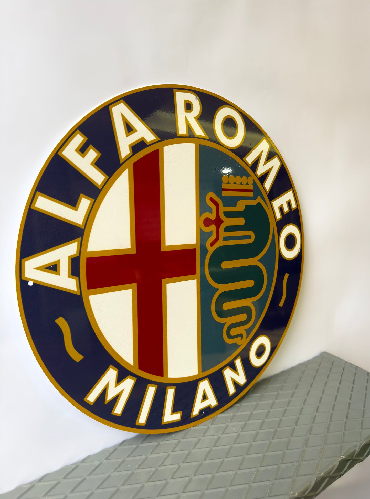 Alfa Romeo MILANO Vintage Sign – Glossy Heavy Metal Garage Decor