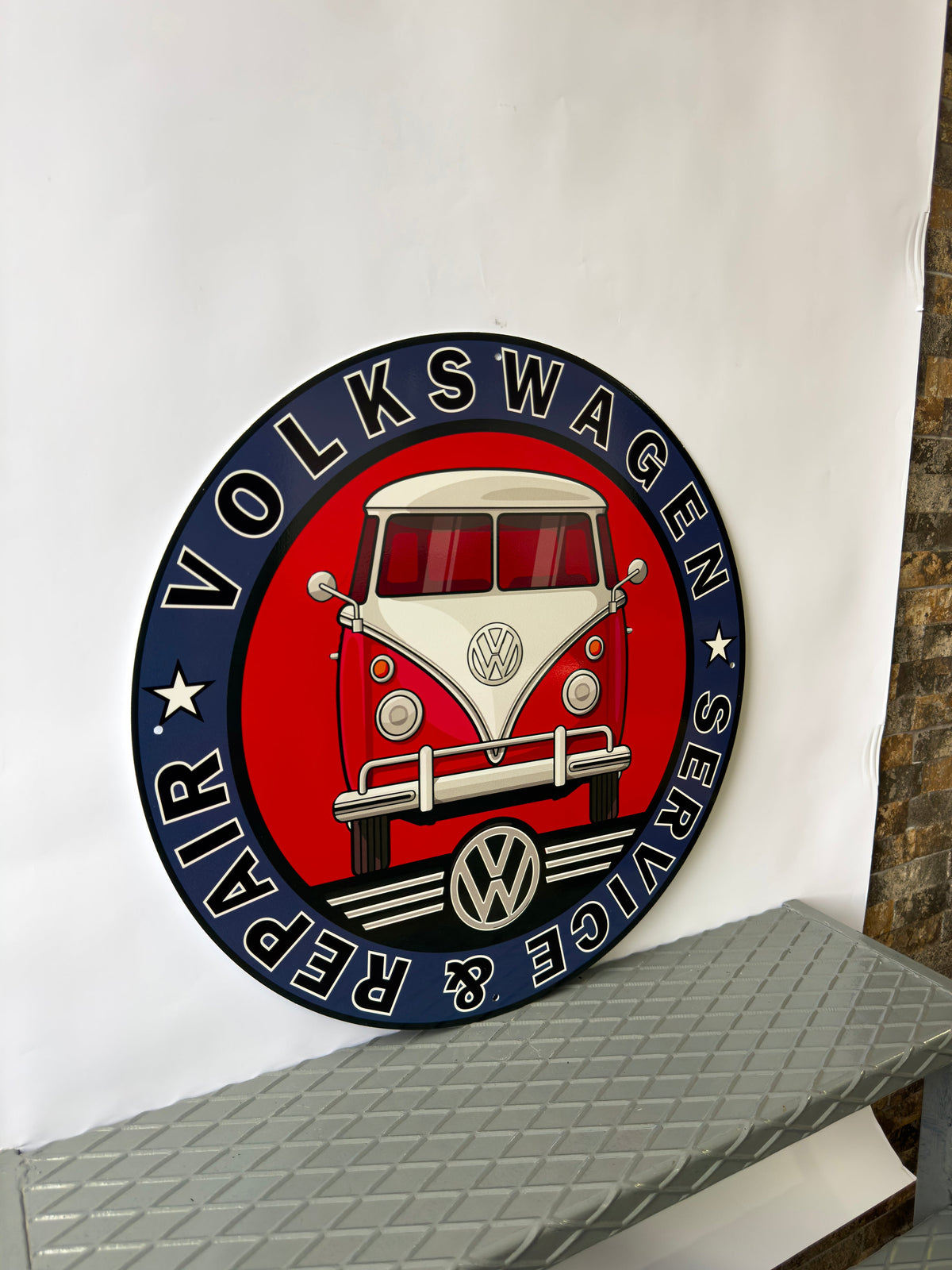 Volkswagen Camper Van Round Heavy Metal Sign – Garage & Man Cave Decor