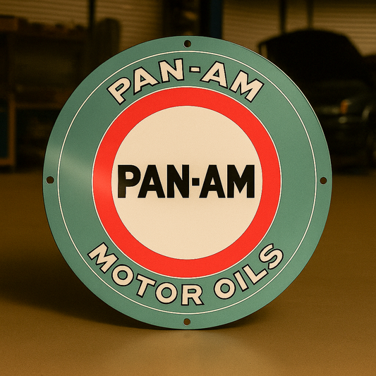 Pan - Am Motor Oils Round Heavy Metal Sign – Garage & Man Cave Decor