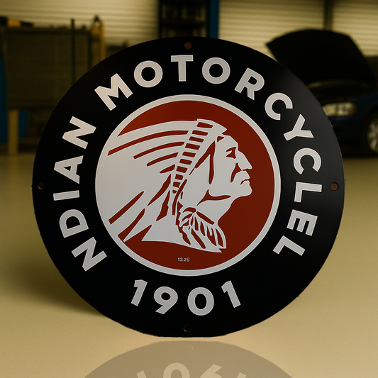 Indian Motorcycle 1901 Vintage Round Heavy Metal Sign – Garage & Man Cave Decor