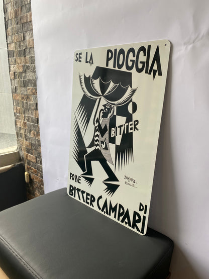 Bitter Campari Pioggia Heavy Metal Sign – Garage & Man Cave Decor