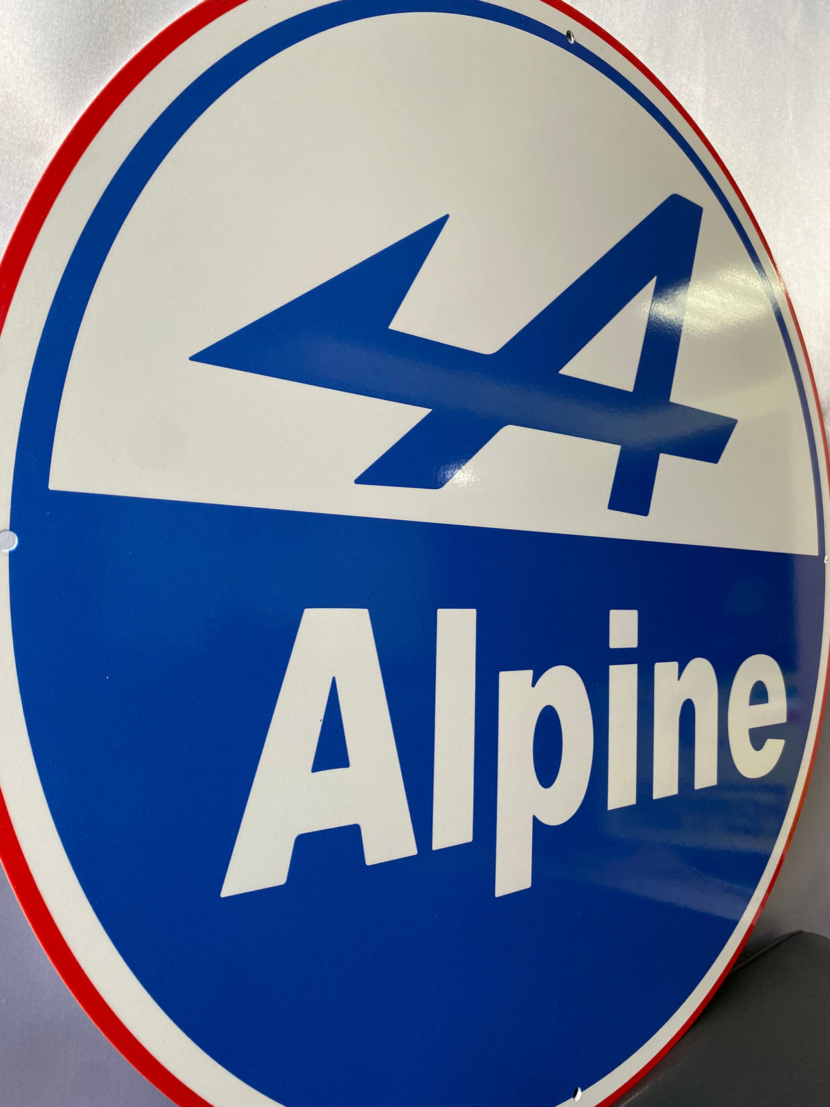 Alpine Round Heavy Metal Sign – Garage & Man Cave Decor