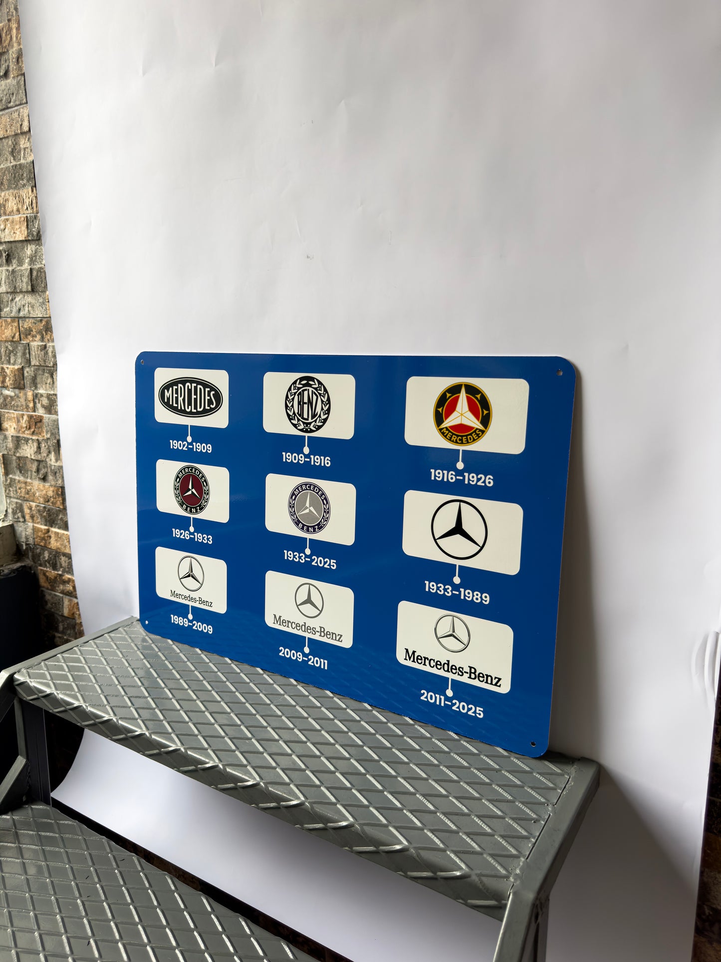 Mercedes Benz Logo Evolution – Large 60x40 cm Heavy Metal Sign – Garage Decor