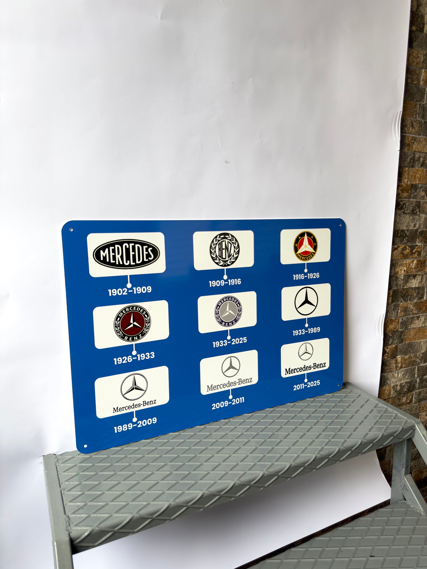 Mercedes Benz Logo Evolution – Large 60x40 cm Heavy Metal Sign – Garage Decor
