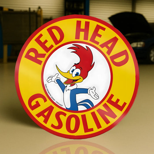 Red Head Cartoon Gasoline Sign - Heavy Metal Home & Garage Decor