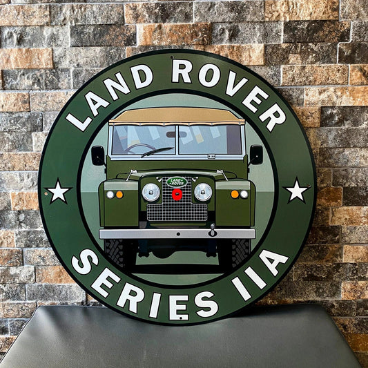 1961 Land Rover Series IIA Round Heavy Metal Sign – Garage & Man Cave Decor