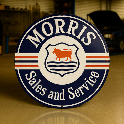 Morris Sales and Service Sign  –  Heavy Metal Garage & Man Cave Decor