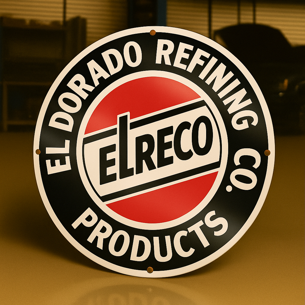 Elreco El Dorado Refining Co. Products Sign   –  Heavy Metal Garage & Man Cave Decor