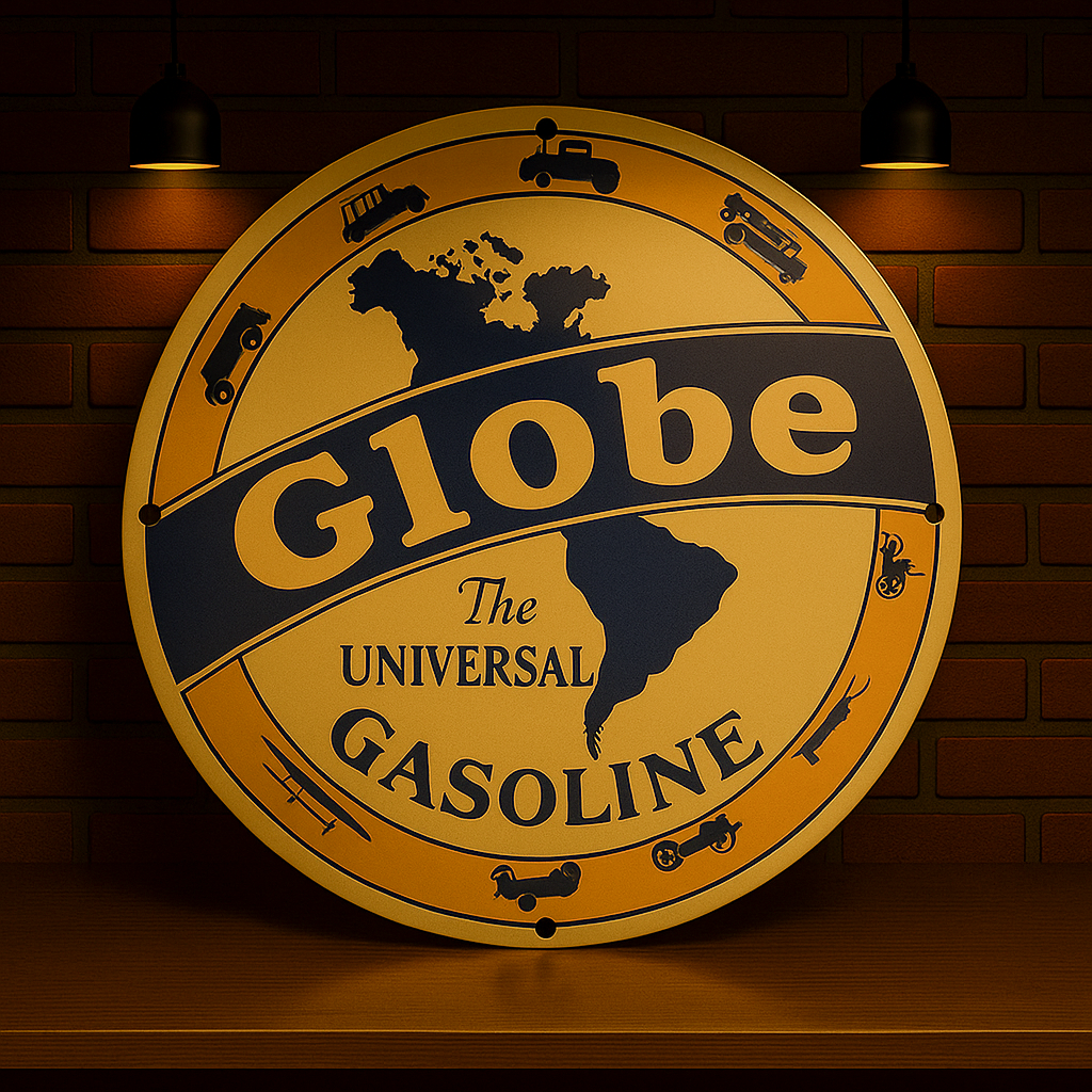 Globe Universal Gasoline Sign  – Heavy Metal Garage & Man Cave Decor