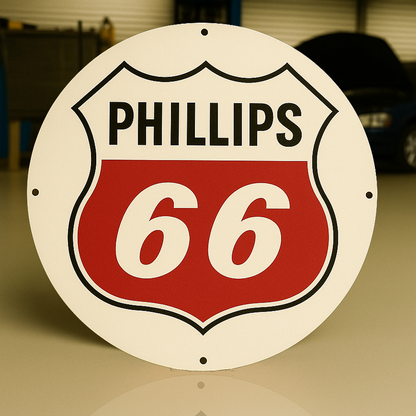 Phillips 66 - Route 66 - Bar Round Heavy Metal Sign – Garage & Man Cave Decor