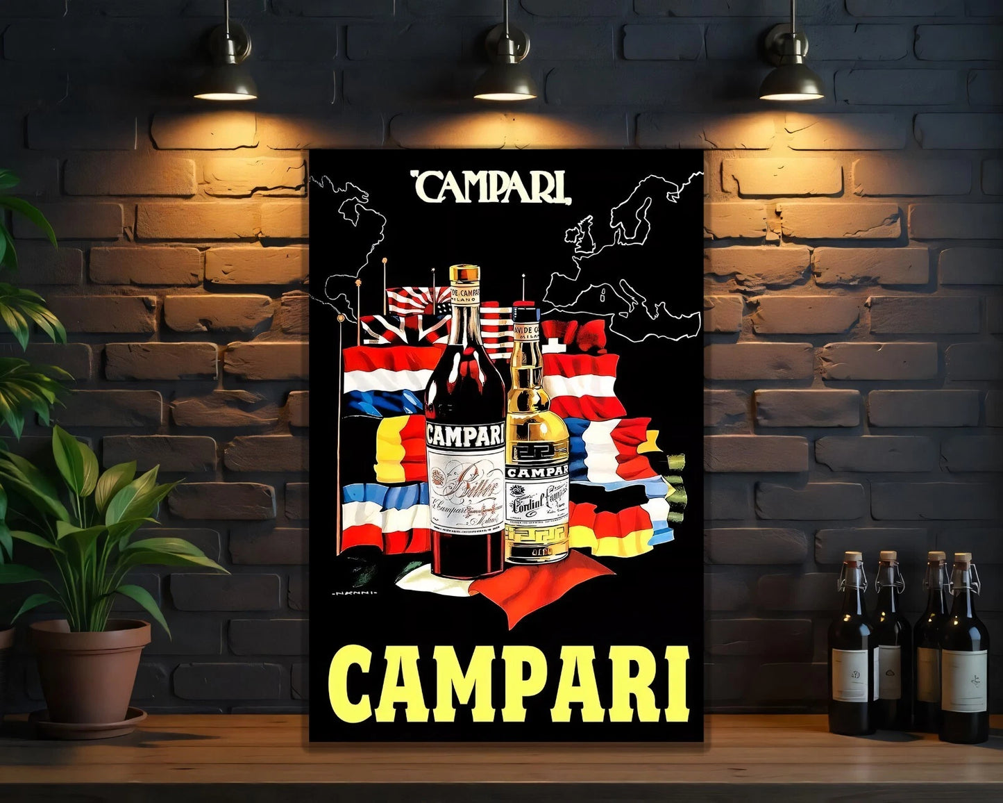 Campari Rare European International Flags Sign -  Heavy Metal Cafe Decor