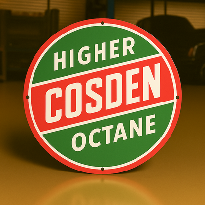 Higher Cosden Octane Round Heavy Metal Sign – Garage & Man Cave Decor