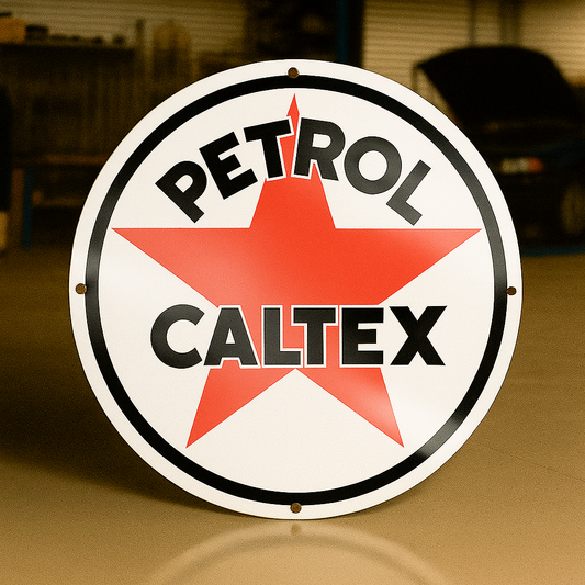 PETROL CALTEX Vintage Sign – Heavy Metal Garage & Man Cave Decor