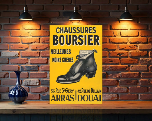 Chaussures Boursier Vintage French Shoe Sign - Heavy Metal Cafe & Bar Decor