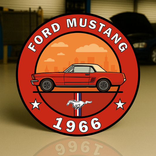 FORD MUSTANG American Muscle Icon (1966) Round Heavy Metal Sign – Garage & Man Cave Decor