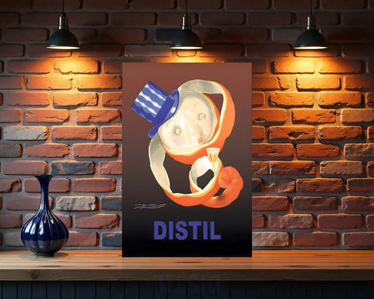 Distil Orange Peel Figure with Top Hat Heavy Metal Sign – Garage & Man Cave Decor
