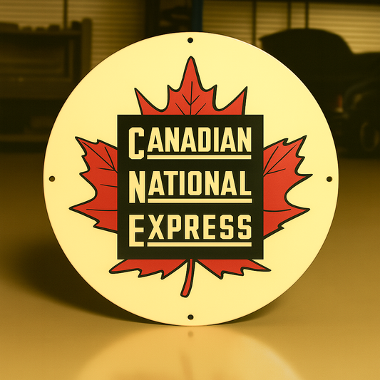 Canadian National Express Round Heavy Metal Sign – Garage & Man Cave Decor