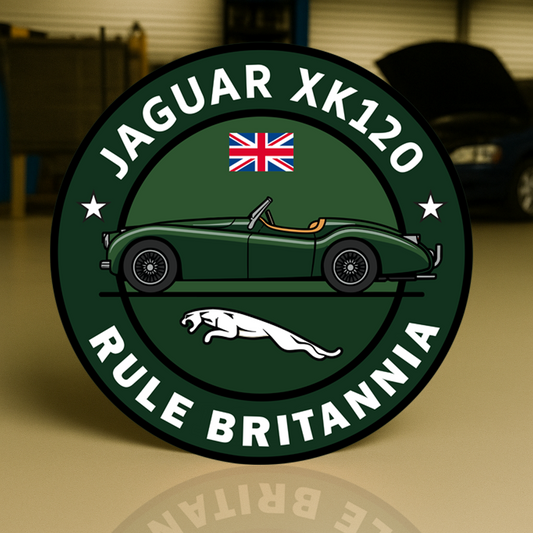 Jaguar XK120 Rule Britannia Heavy Metal Sign – Garage & Man Cave Decor