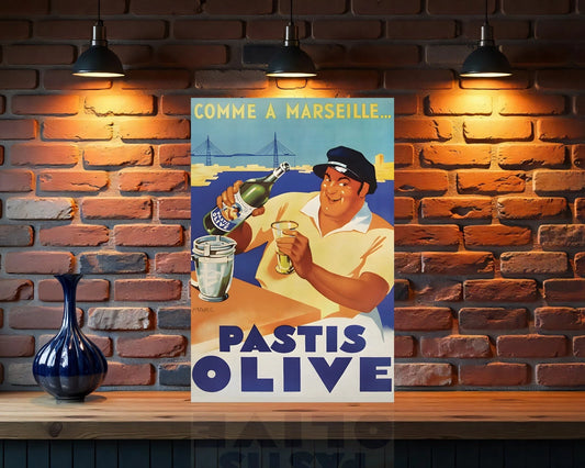 PASTIS OLIVE Vintage Sign- Heavy Metal Cafe & Bar Decor