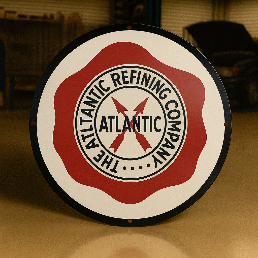 THE Atlantic Refining Company Round Heavy Metal Sign – Garage & Man Cave Decor