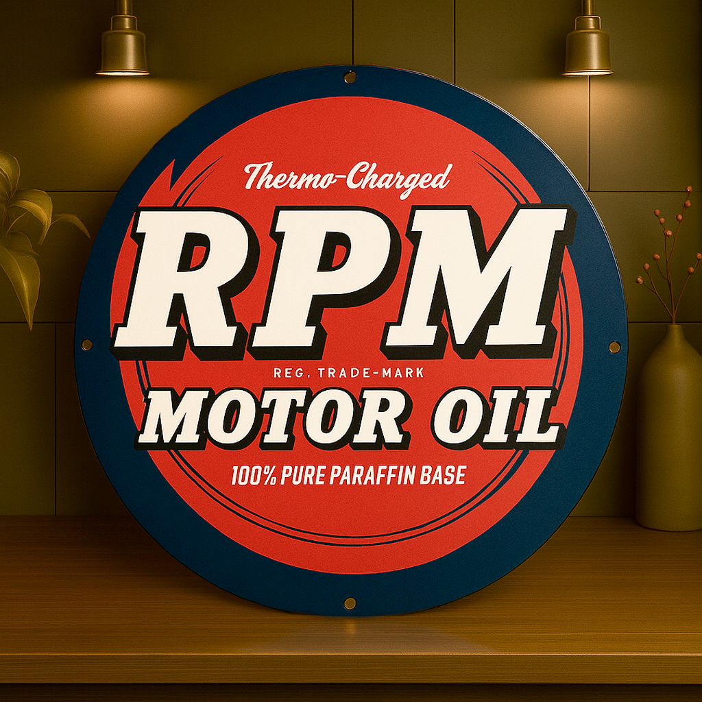 RPM Motor Oil  Sign  –  Heavy Metal Garage & Man Cave Decor