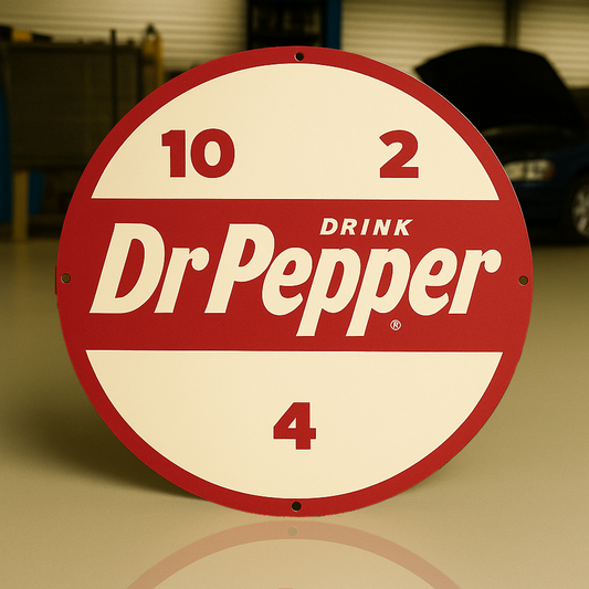 Dr. Pepper Vintage Clock Logo Sign - Soda Advertising - Heavy Metal Home & Garage Decor
