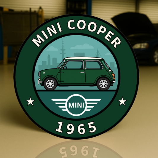 Mini Cooper 1965  British Racing Green Edition Sign –  Heavy Metal Garage & Service Sign