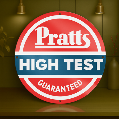 Pratts High Test Guaranteed Sign  –  Heavy Metal Garage & Man Cave Decor