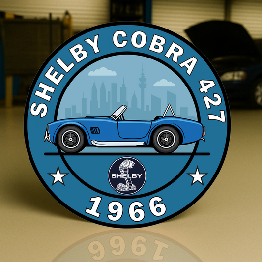 SHELBY COBRA 427 The Beast in Blue (1966) Round Heavy Metal Sign – Garage & Man Cave Decor