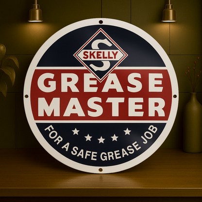 Skelly Grease Master Sign  –  Heavy Metal Garage & Man Cave Decor