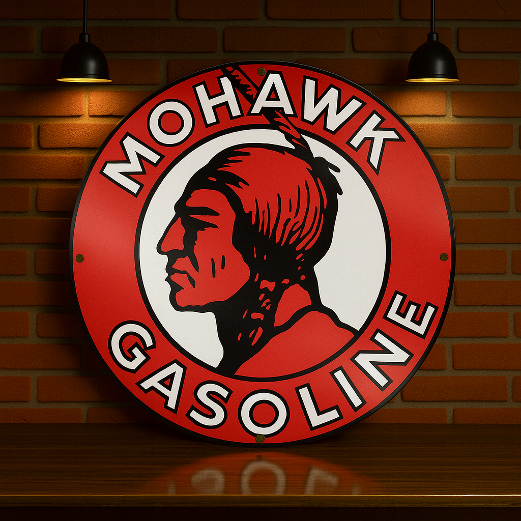 Mohawk Gasoline Round Heavy Metal Sign – Garage & Man Cave Decor