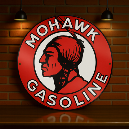 Mohawk Gasoline Round Heavy Metal Sign – Garage & Man Cave Decor